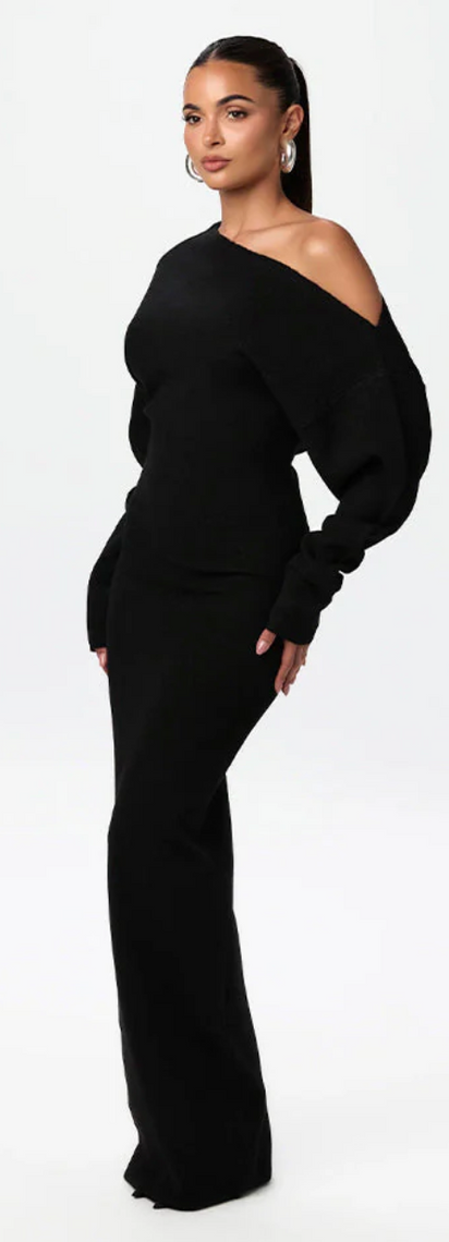 Luxe Off-Shoulder Knit Maxi Dress